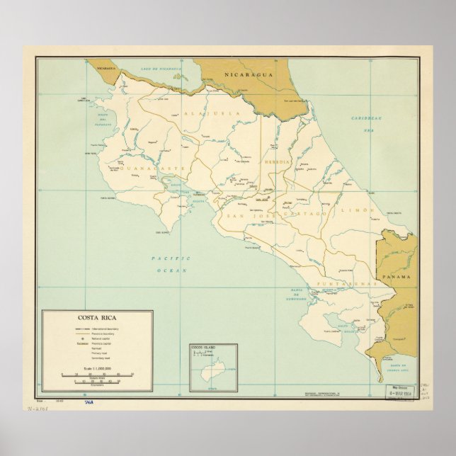 Map of Costa Rica (1963) Poster (Front)