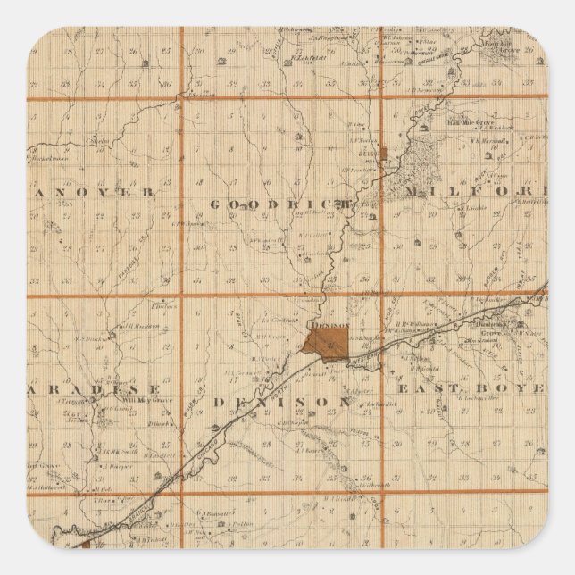 Map of Crawford County, State of Iowa Square Sticker (Front)