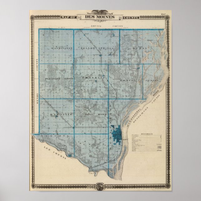Map of Des Moines County, State of Iowa Poster (Front)