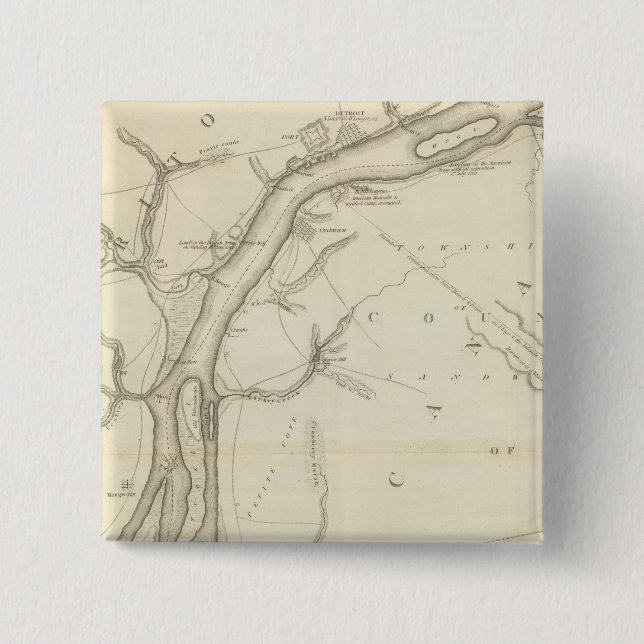 Map of Detroit River 15 Cm Square Badge (Front)