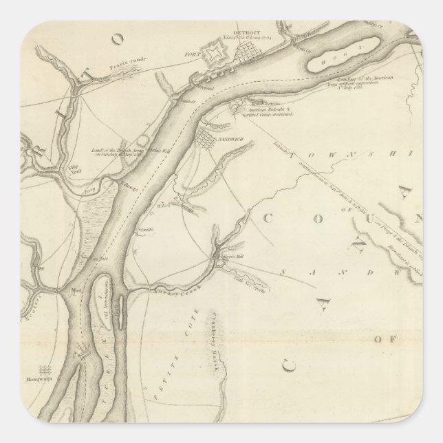 Map of Detroit River Square Sticker (Front)