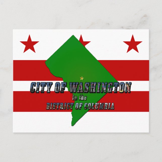 Map of District of Columbia, Flag and Photo Text Postcard (Front)