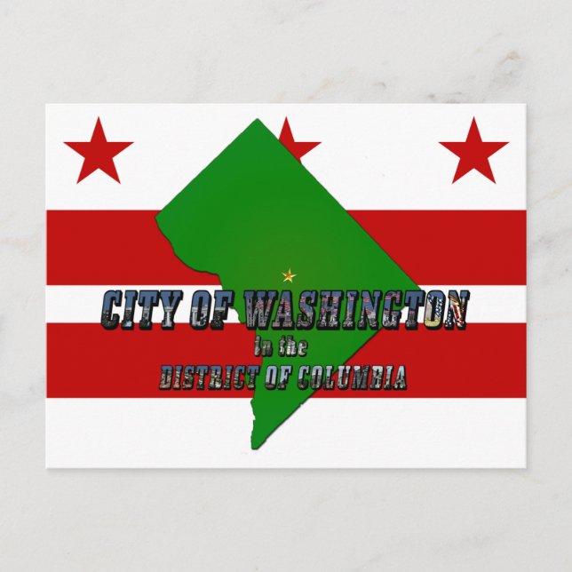 Map of District of Columbia, Flag and Photo Text Postcard (Front)