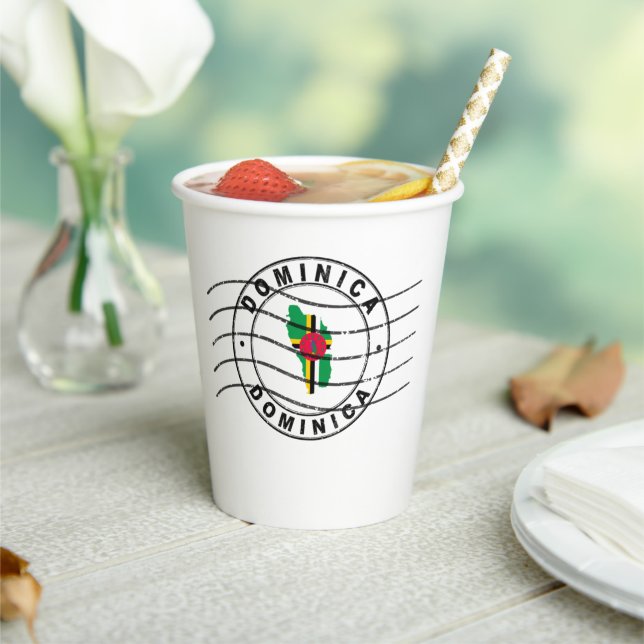 Map of Dominica, Postal Passport Stamp Paper Cups (Insitu)