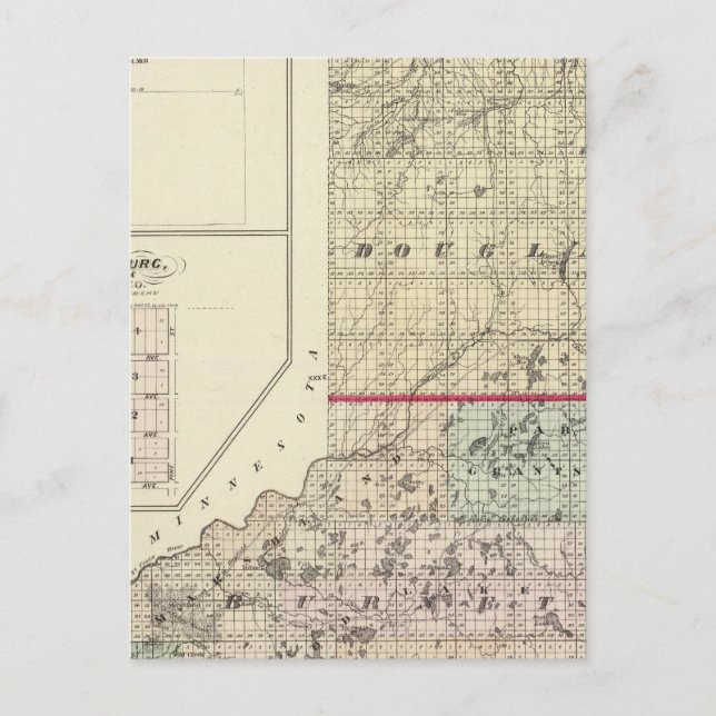 Map of Douglas and Burnett counties Postcard (Front)