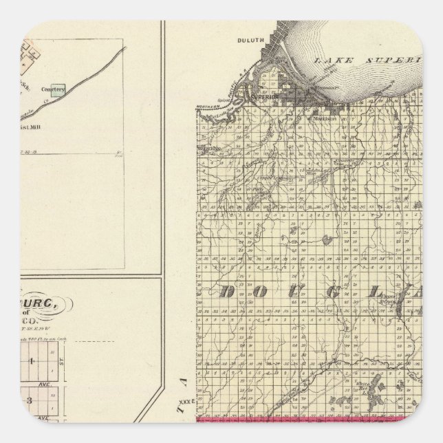 Map of Douglas and Burnett counties Square Sticker (Front)