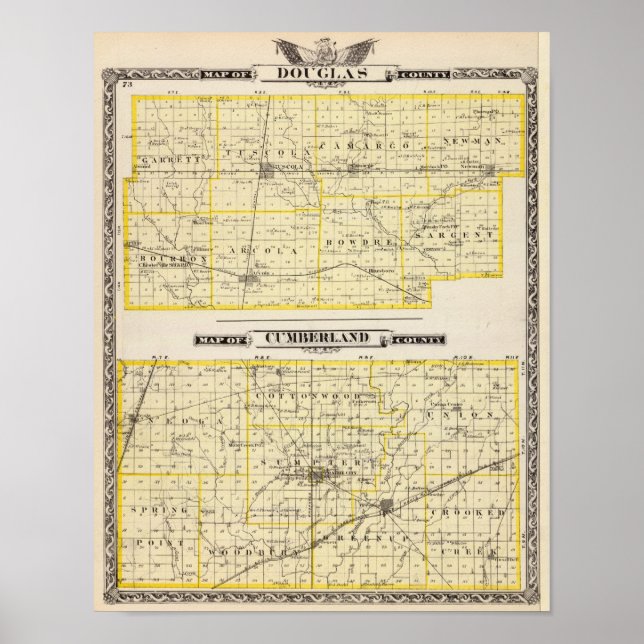 Map of Douglas County Map of Cumberland County Poster (Front)