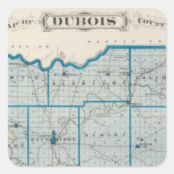 Map of Dubois County Square Sticker Zazzle