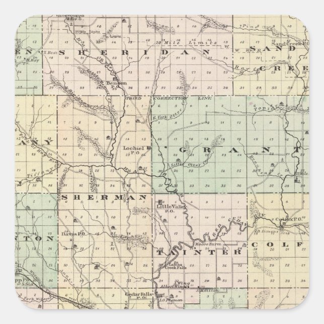Map of Dunn County, State of Wisconsin Square Sticker (Front)