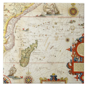 Map of East Africa and Madagascar, 1596 (hand colo Ceramic Tile