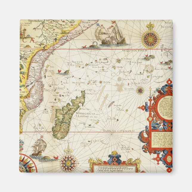 Map of East Africa and Madagascar, 1596 (hand colo Magnet (Front)
