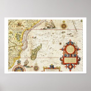 Map of East Africa and Madagascar, 1596 (hand colo Poster
