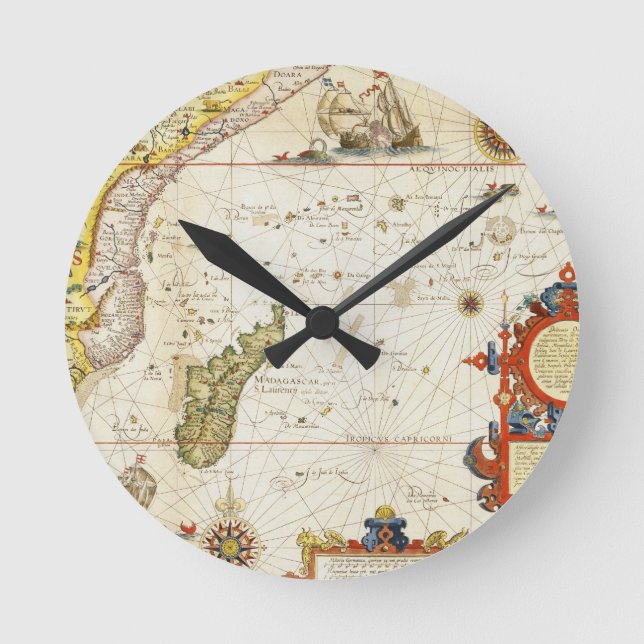Map of East Africa and Madagascar, 1596 (hand colo Round Clock (Front)