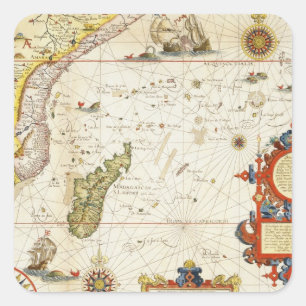 Map of East Africa and Madagascar, 1596 (hand colo Square Sticker