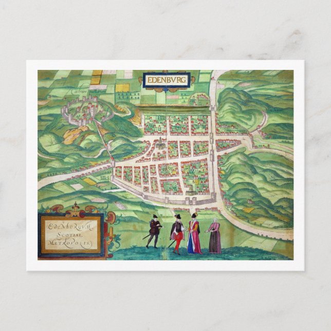 Map of Edinburgh, from 'Civitates Orbis Terrarum' Postcard (Front)