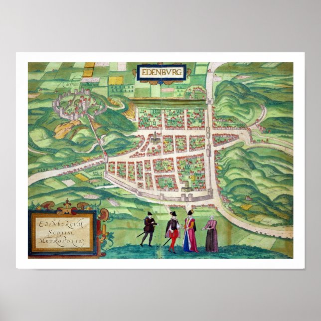 Map of Edinburgh, from 'Civitates Orbis Terrarum' Poster (Front)