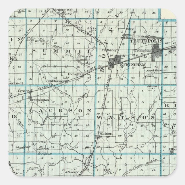 Map of Effingham County Square Sticker (Front)
