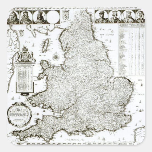 Map of England and Wales, 1644 Square Sticker (Front)