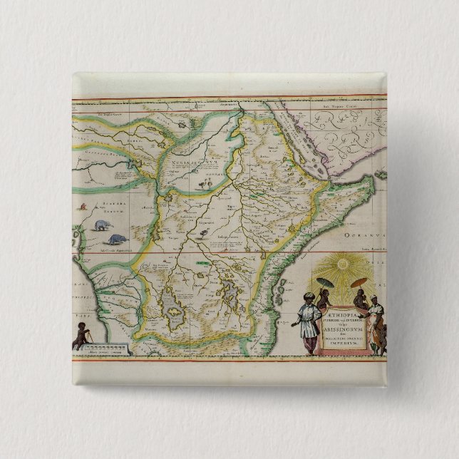 Map of Ethiopia showing five African states 15 Cm Square Badge (Front)