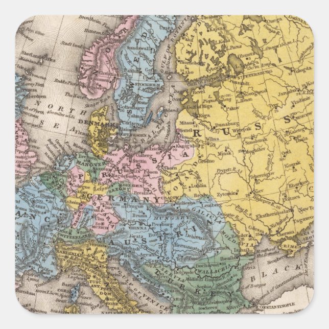 Map of Europe 4 Square Sticker (Front)