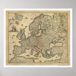 Map of Europe by Frederico de Wit 1700 Poster