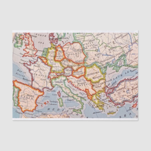 Map of Europe Gift Tissue Paper (Front)