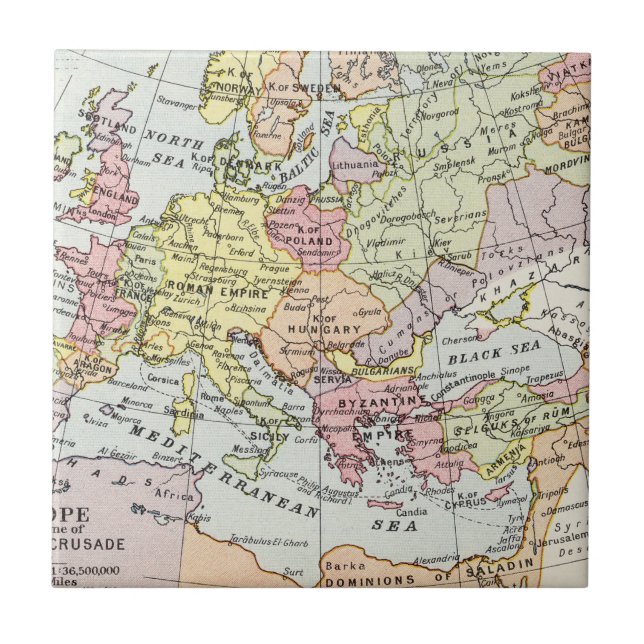Map of Europe | The Third Crusade Ceramic Tile (Front)