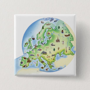 Map of Europe with illustrations of famous 15 Cm Square Badge