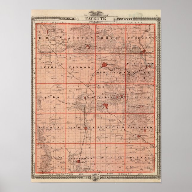 Map of Fayette County, State of Iowa Poster (Front)