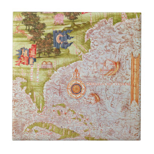 Map of Florida and the Antilles Ceramic Tile