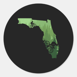 Map Of Florida Mountain Bike Rider Mtb Biking Moun Classic Round Sticker