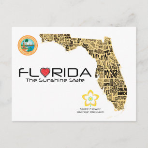 Map of Florida with all counties spelled out Postcard