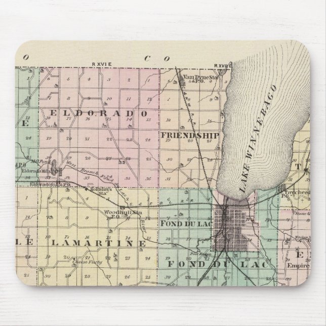 Map of Fond du Lac County, State of Wisconsin Mouse Pad (Front)
