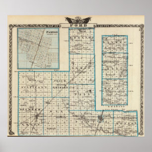 Map of Ford County and Paxton Poster