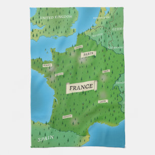 Map Of France Tea Towel