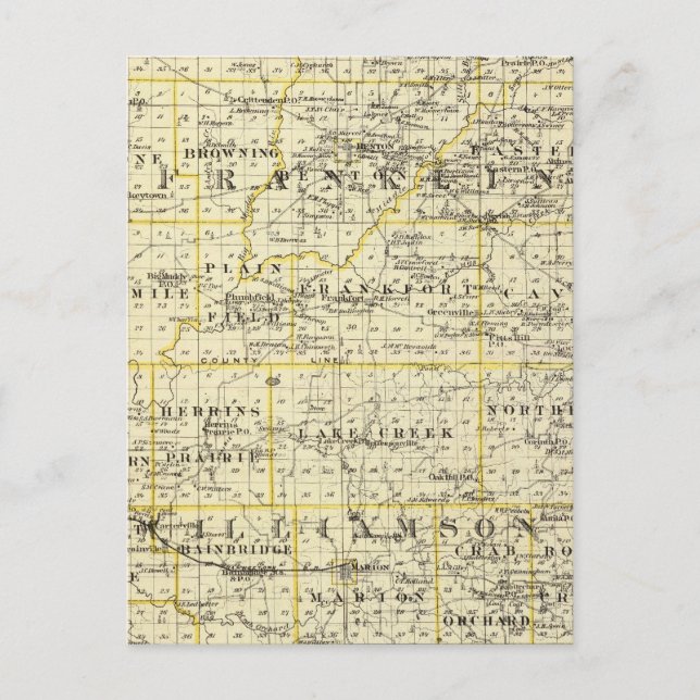 Map of Franklin and Williamson counties Postcard (Front)