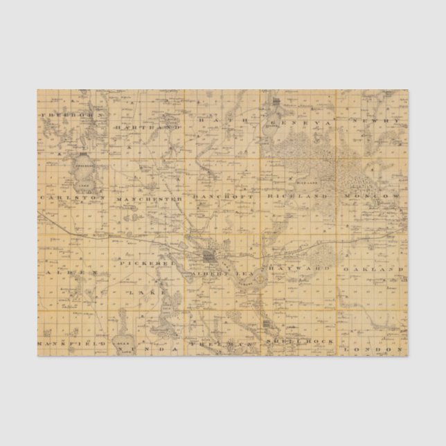 Map of Freeborn County, Minnesota Tissue Paper (Front)
