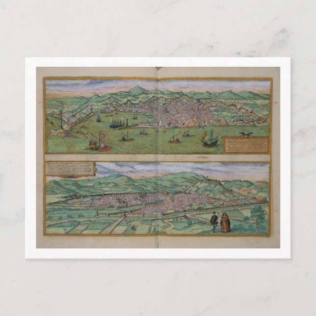 Map of Genoa and Florence, from 'Civitates Orbis T Postcard (Front)