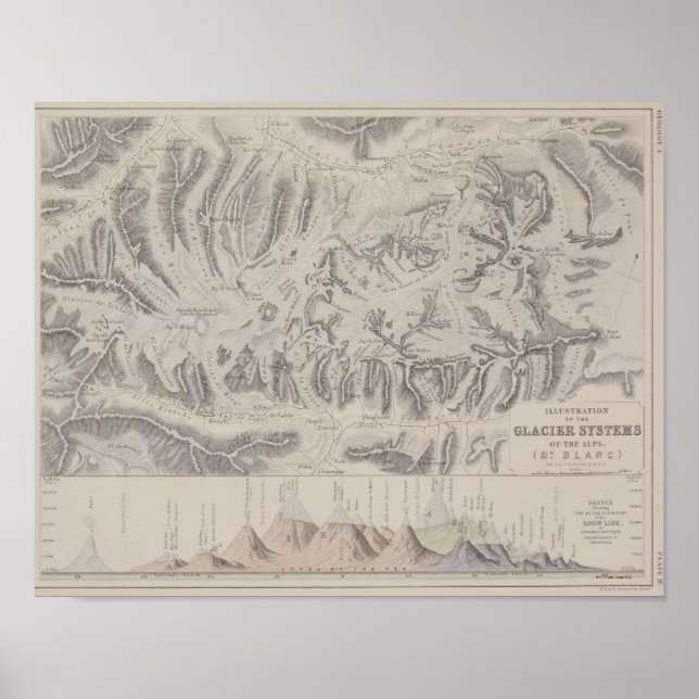 Map of Glacier Systems of the Alps Poster (Front)