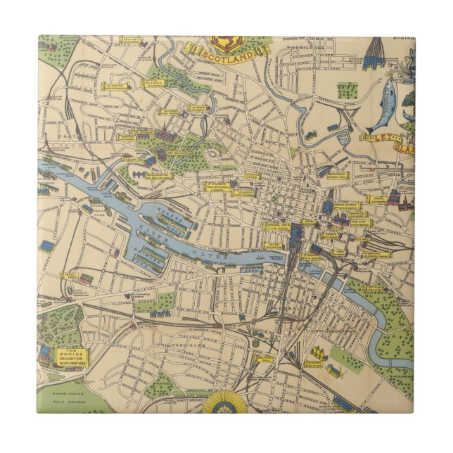 Map of Glasgow, England Ceramic Tile (Front)
