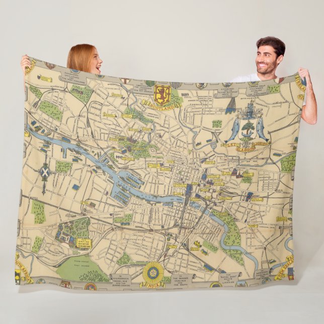 Map of Glasgow, England Fleece Blanket (In Situ)
