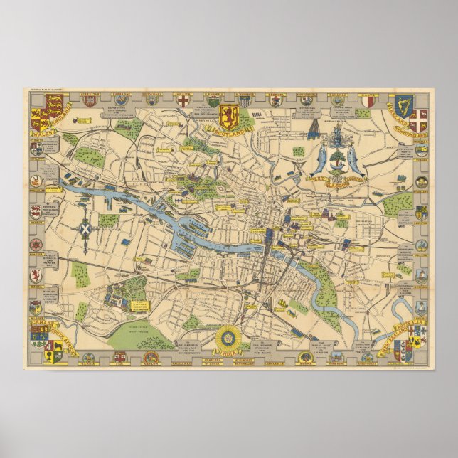 Map of Glasgow, England Poster (Front)