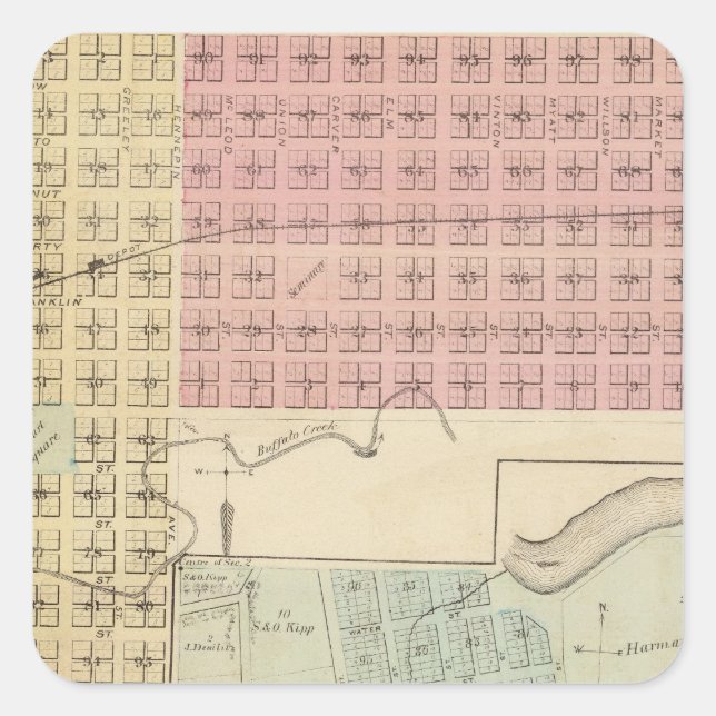 Map of Glencoe, Map of Henderson, Minnesota Square Sticker (Front)