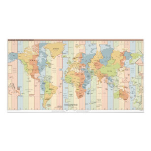 Map of Global Time Zones Photo Print