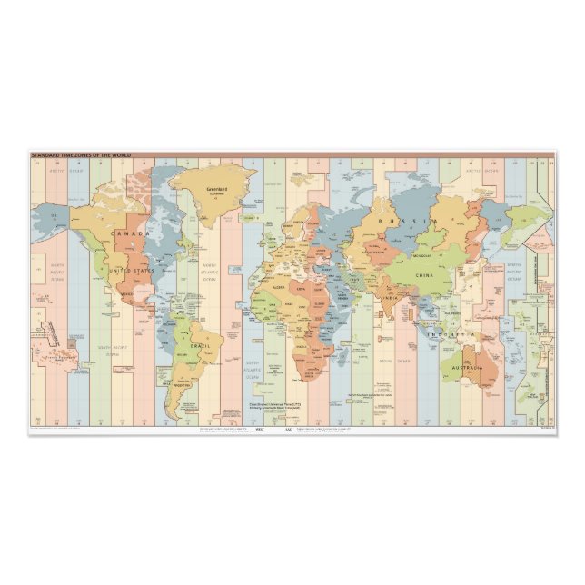 Map of Global Time Zones Photo Print (Front)