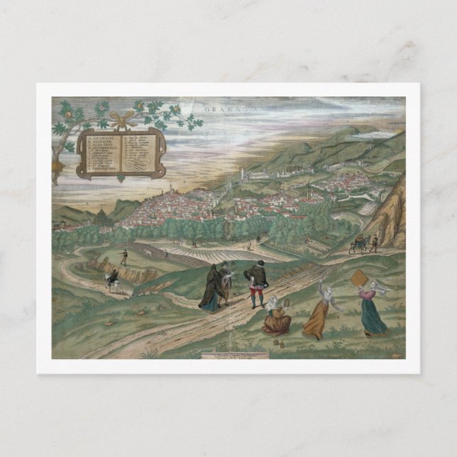 Map of Granada, from 'Civitates Orbis Terrarum', V Postcard (Front)