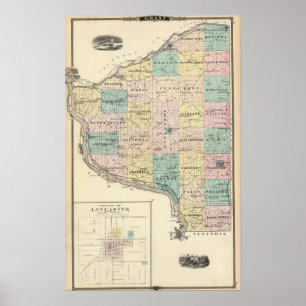 Map of Grant County and Village of Lancaster Poster