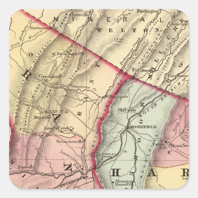 Map of Grant, Hardy counties Square Sticker (Front)
