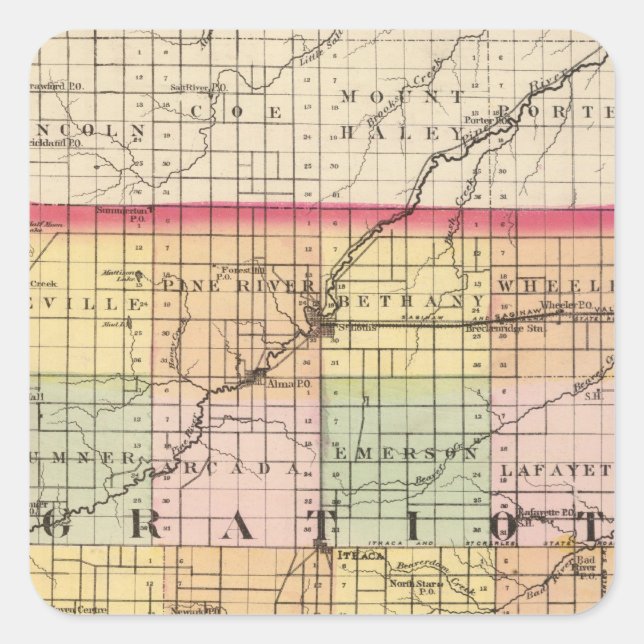 Map of Gratiot County, Michigan Square Sticker (Front)