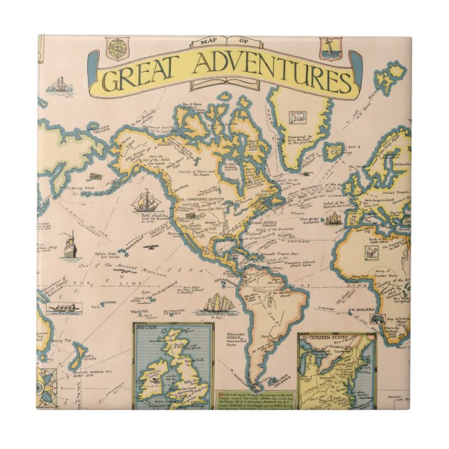 Map of Great Adventures Ceramic Tile (Front)
